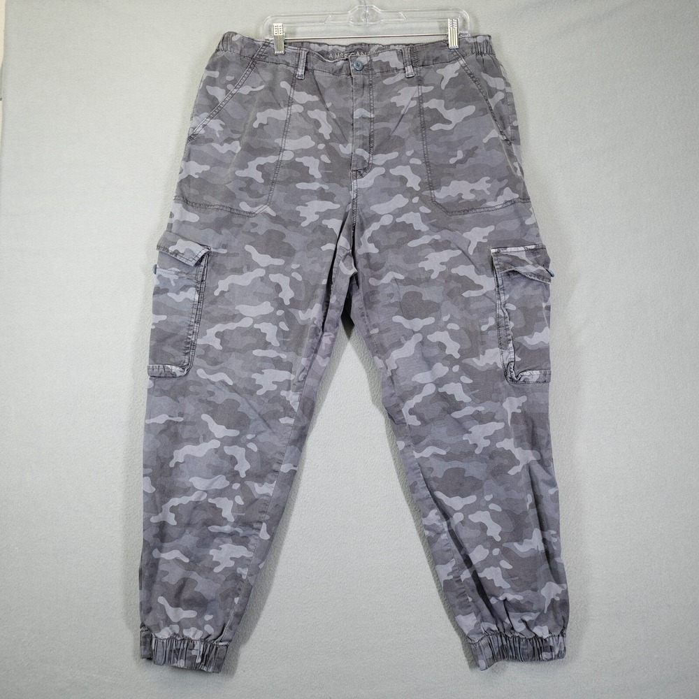 American Eagle Cargo Pants Women 20 Gray Camo Super Stretch Joggers Military